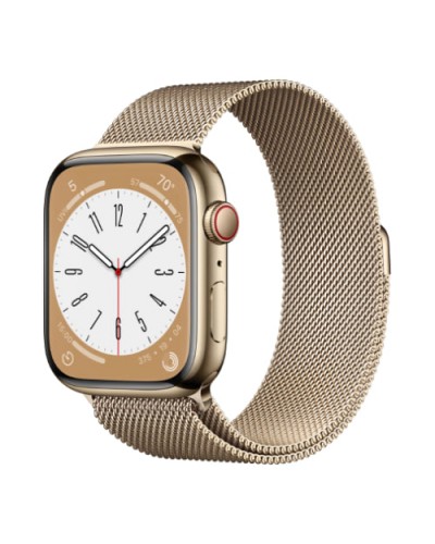Apple Watch 8 45mm (GPS+LTE) Gold Stainless Steel Case with Gold Milanese Loop (MNKQ3)