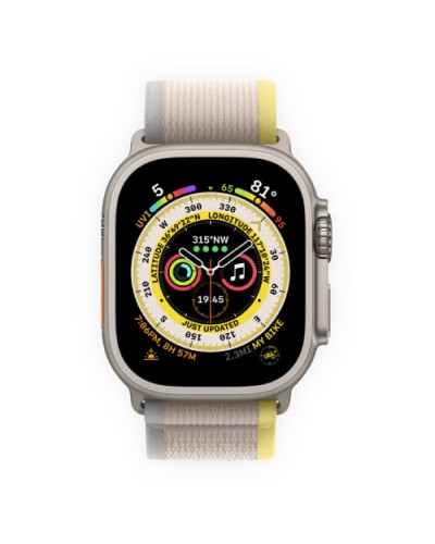 Apple Watch Ultra 49mm Titanium Case with Yellow/Beige Trail Loop S/M (MNHK3)