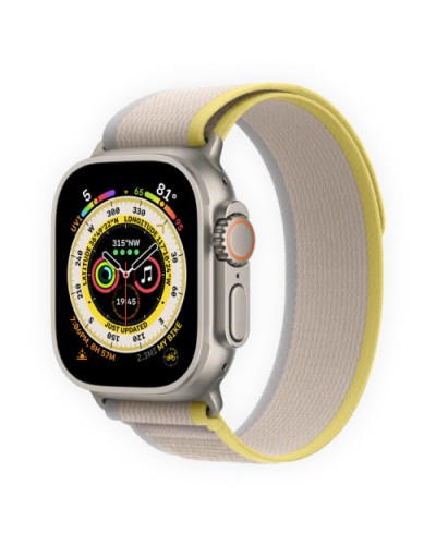 Apple Watch Ultra 49mm Titanium Case with Yellow/Beige Trail Loop S/M (MNHK3)