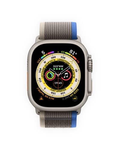 Apple Watch Ultra 49mm Titanium Case with Blue/Gray Trail Loop M/L (MQFV3)