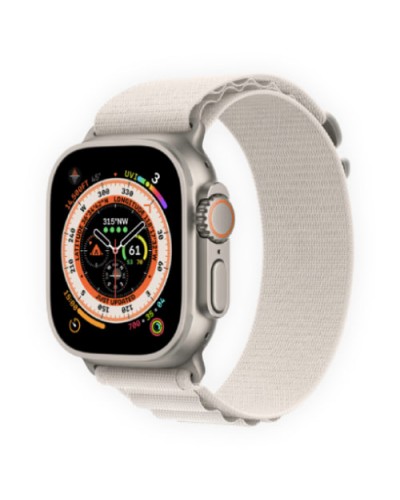Apple Watch Ultra 49mm Titanium Case with Starlight Alpine Loop Medium (MQFR3)