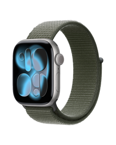 Apple Watch Series 11 GPS, 46mm Space Gray Aluminum Case with Forest Sport Loop
