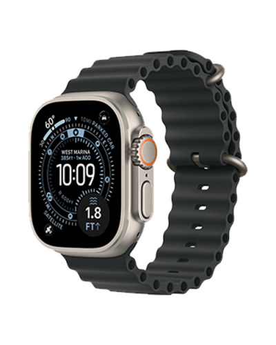 Apple Watch Ultra 3 GPS + Cellular, 49mm Natural Titanium Case with Black Ocean Band