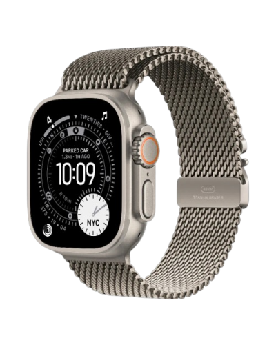 Apple Watch Ultra 3 GPS + Cellular, 49mm Natural Titanium Case with Natural Titanium Milanese Loop - Medium (MEWY4)