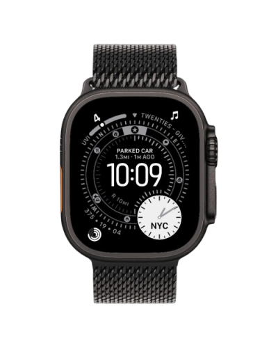 Apple Watch Ultra 3 GPS + Cellular, 49mm Black Titanium Case with Black Titanium Milanese Loop - Large (MF1T4)