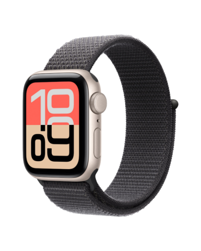 Apple Watch SE 3 GPS, 40mm Starlight Aluminum Case with Dark Gray Sport Loop
