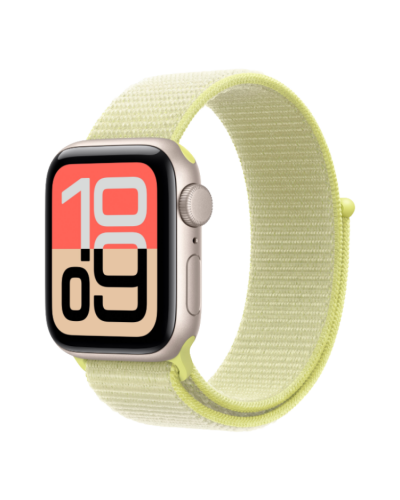 Apple Watch SE 3 GPS, 40mm Starlight Aluminum Case with Neon Yellow Sport Loop