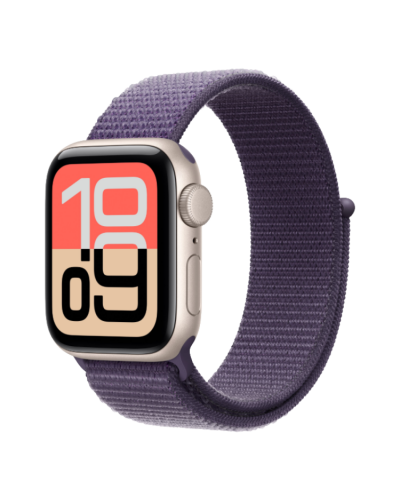 Apple Watch SE 3 GPS, 44mm Starlight Aluminum Case with Purple Fog Sport Loop