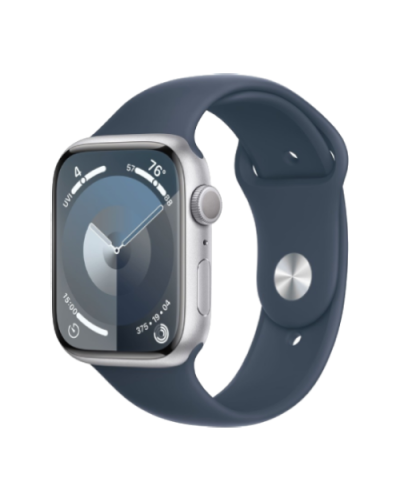 Apple Watch Series 9 41mm GPS Silver Aluminum Case with Storm Blue Sport Band (M/L) MR913