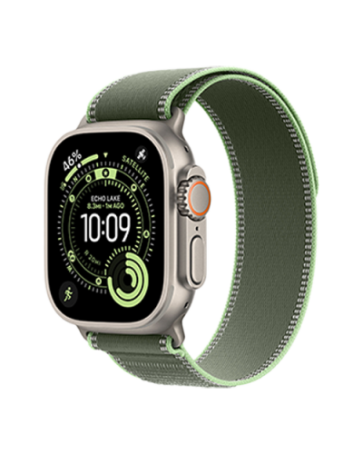 Apple Watch Ultra 3 GPS + Cellular, 49mm Natural Titanium Case with Green/Neon Trail Loop - M/L