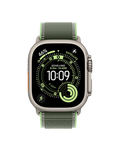Apple Watch Ultra 3 GPS + Cellular, 49mm Natural Titanium Case with Green/Neon Trail Loop - M/L