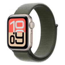 Apple Watch SE 3 GPS, 44mm Starlight Aluminum Case with Forest Sport Loop