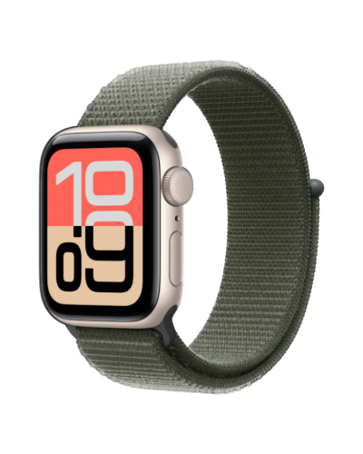 Apple Watch SE 3 GPS, 44mm Starlight Aluminum Case with Forest Sport Loop