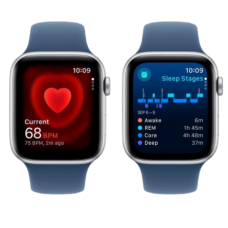 Apple Watch Series SE 2024 GPS 44mm Silver Aluminium Case with Denim Sport Band - M/L (MXER3)