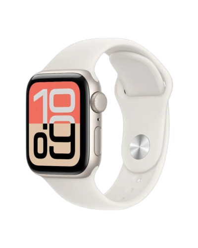 Apple Watch SE 3 GPS, 44mm Starlight Aluminum Case with Starlight Sport Band - S/M (MEHG4)