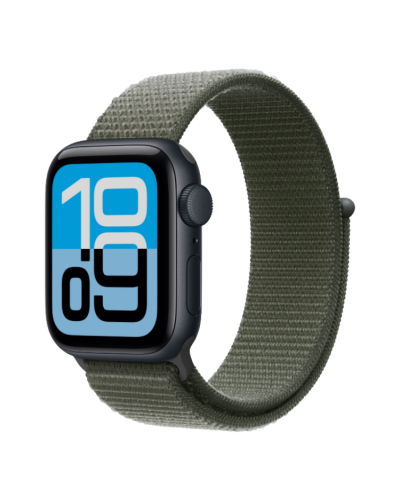 Apple Watch SE 3 GPS, 44mm Midnight Aluminum Case with Forest Sport Loop