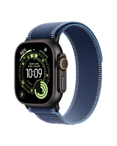 Apple Watch Ultra 3 GPS + Cellular, 49mm Black Titanium Case with Blue/Bright Blue Trail Loop - M/L