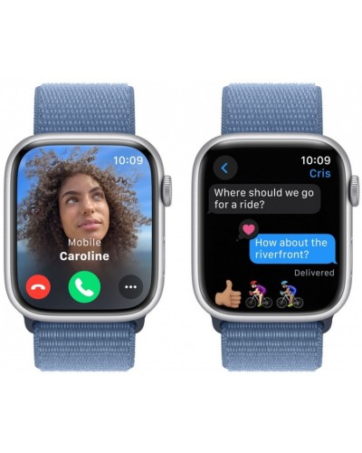 Apple Watch Series 9 GPS 45mm Silver Aluminum Case with Winter Blue Sport Loop (MR9F3)