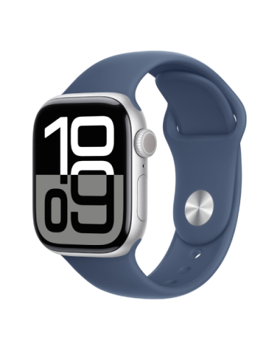 Apple Watch Series 10 GPS 42mm Silver Aluminium Case with Denim Sport Band - S/M (MWWA3)