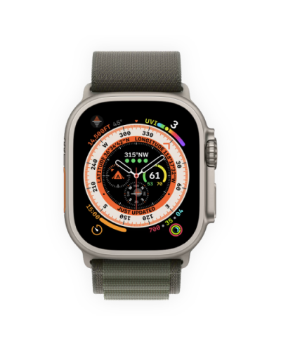 Apple Watch Ultra 49mm Titanium Case with Green Alpine Loop Large (MQFP3) бу