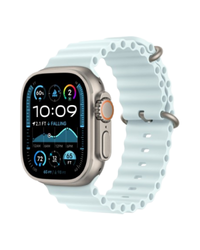 Apple Watch Ultra 2 49mm Natural Titanium Case with Ice Blue Ocean Band 2024 (MYT03/ MXTF3)