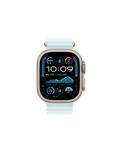 Apple Watch Ultra 2 49mm Natural Titanium Case with Ice Blue Ocean Band 2024 (MYT03/ MXTF3)