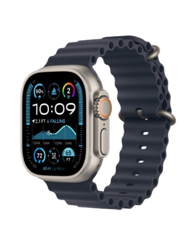 Apple Watch Ultra 2 49mm Natural Titanium Case with Navy Ocean Band 2024 (MX4D3)