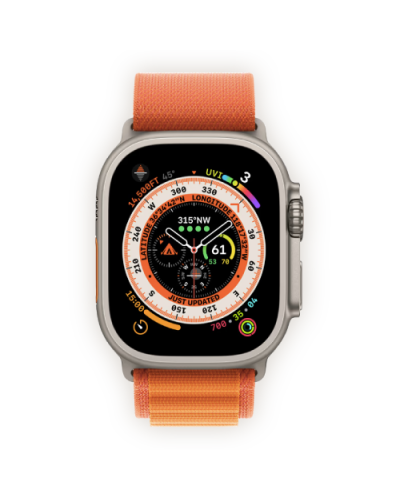 Apple Watch Ultra 49mm Titanium Case with Orange Alpine Loop Medium (MQFL3) бу