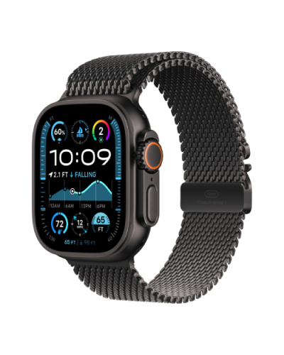 Apple Watch Ultra 2 49mm Black Titanium Case with Black Titanium Milanese Loop (Small) 2024 (MX4W3)