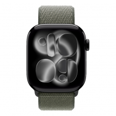 Apple Watch Series 11 GPS, 42mm Jet Black Aluminum Case with Forest Sport Loop