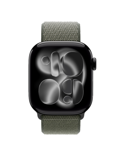 Apple Watch Series 11 GPS, 42mm Jet Black Aluminum Case with Forest Sport Loop