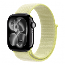 Apple Watch Series 11 GPS, 42mm Jet Black Aluminum Case with Neon Yellow Sport Loop