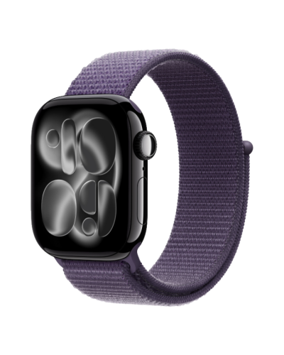 Apple Watch Series 11 GPS, 42mm Jet Black Aluminum Case with Purple Fog Sport Loop