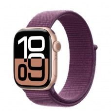 Apple Watch Series 10 46mm Rose Gold Aluminum Case with Plum Sport Loop (MWWV3)