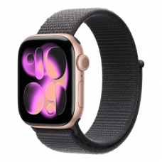 Apple Watch Series 11 GPS, 42mm Rose Gold Aluminum Case with Dark Gray Sport Loop