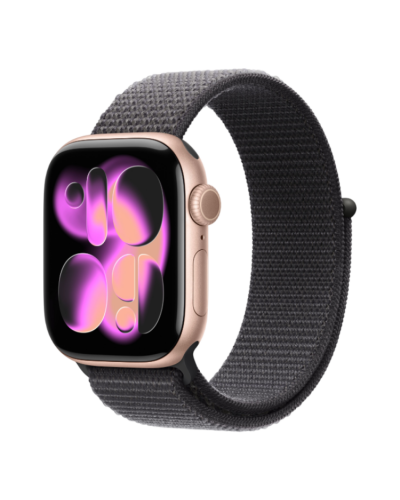 Apple Watch Series 11 GPS, 42mm Rose Gold Aluminum Case with Dark Gray Sport Loop