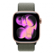 Apple Watch Series 11 GPS, 42mm Rose Gold Aluminum Case with Forest Sport Loop