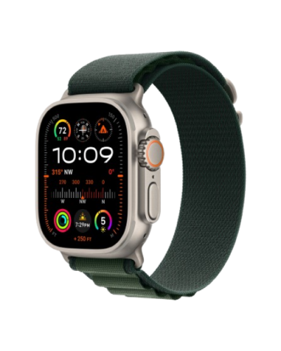 Apple Watch Ultra 2 49mm Natural Titanium Case with Dark Green Alpine Loop (Large) 2024 (MXMW3)