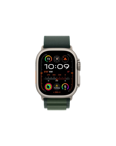 Apple Watch Ultra 2 49mm Natural Titanium Case with Dark Green Alpine Loop (Large) 2024 (MXMW3)