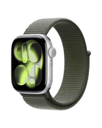 Apple Watch Series 11 GPS, 42mm Silver Aluminum Case with Forest Sport Loop