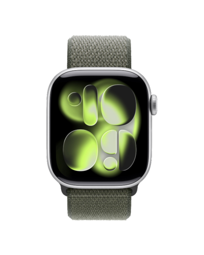 Apple Watch Series 11 GPS, 42mm Silver Aluminum Case with Forest Sport Loop