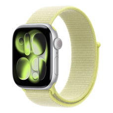Apple Watch Series 11 GPS, 42mm Silver Aluminum Case with Neon Yellow Sport Loop