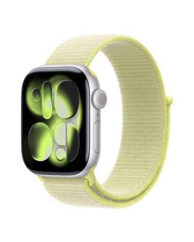 Apple Watch Series 11 GPS, 42mm Silver Aluminum Case with Neon Yellow Sport Loop