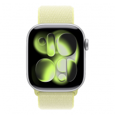 Apple Watch Series 11 GPS, 42mm Silver Aluminum Case with Neon Yellow Sport Loop
