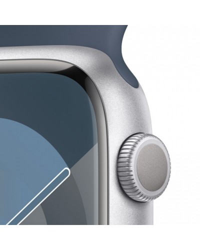Apple Watch Series 9 41mm GPS Silver Aluminum Case with Storm Blue Sport Band (S/M) MR903