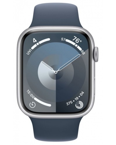 Apple Watch Series 9 41mm GPS Silver Aluminum Case with Storm Blue Sport Band (S/M) MR903