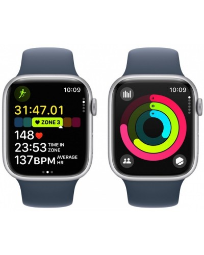 Apple Watch Series 9 41mm GPS Silver Aluminum Case with Storm Blue Sport Band (S/M) MR903
