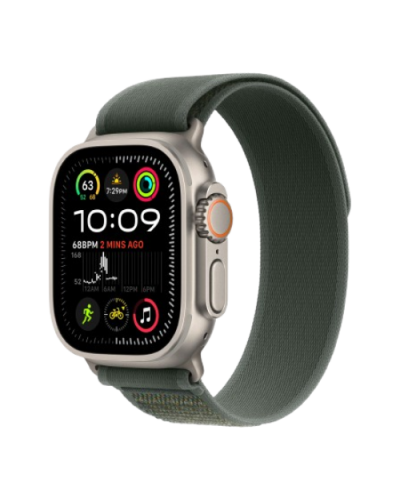 Apple Watch Ultra 2 49mm Natural Titanium Case with Green Trail Loop S/M 2024 (MXTN3)