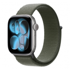 Apple Watch Series 11 GPS, 42mm Space Gray Aluminum Case with Forest Sport Loop