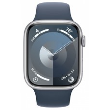 Apple Watch Series 9 45mm GPS Silver Aluminum Case with Storm Blue Sport Band (S/M) MR9D3